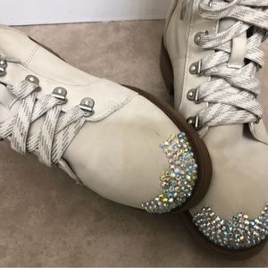 Esprit Womens Ankle Boots Jesse Cream Lace Up Faux fur Block 1” Heel Size 6.5